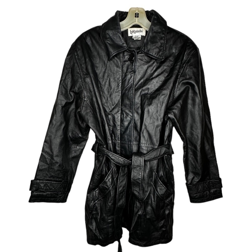 Vintage Bagatelle Belted Black Leather Coat